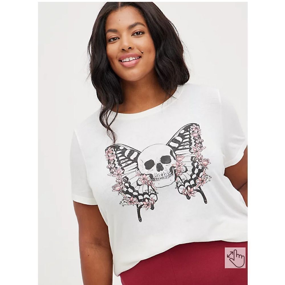Torrid Vintage Tee-triblend Jersey skull butterfly Ivory Size 3X